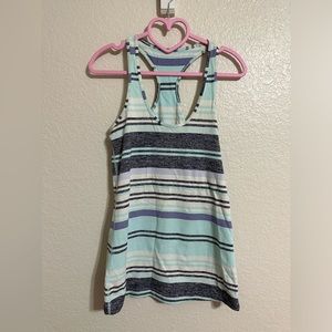 Lululemon White with Grey & Blue Striped Cool Racerback Tank Top Size 4